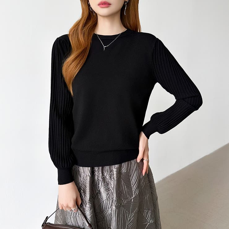 シンプルなのに印象的。プリーツスリーブニット ニット ボリューム袖 | COCOMOMO | 詳細画像52 