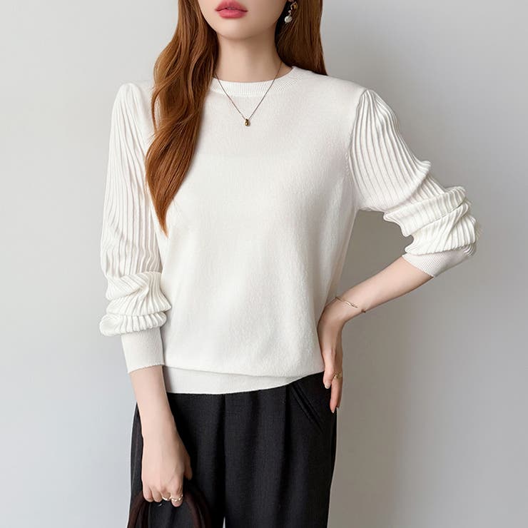 シンプルなのに印象的。プリーツスリーブニット ニット ボリューム袖 | COCOMOMO | 詳細画像5 