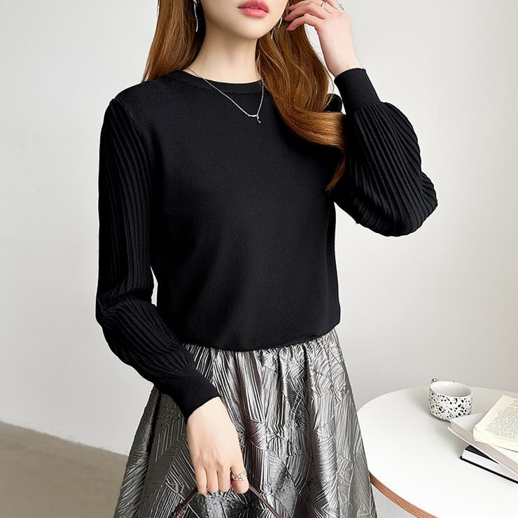 シンプルなのに印象的。プリーツスリーブニット ニット ボリューム袖 | COCOMOMO | 詳細画像59 