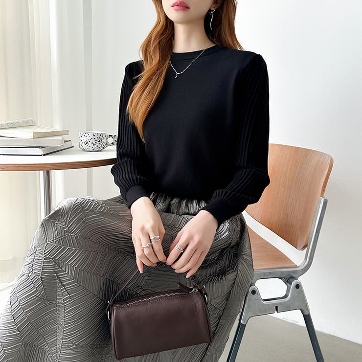 シンプルなのに印象的。プリーツスリーブニット ニット ボリューム袖 | COCOMOMO | 詳細画像60 