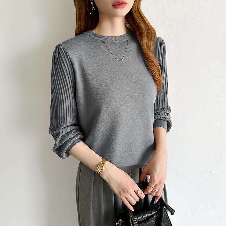 シンプルなのに印象的。プリーツスリーブニット ニット ボリューム袖 | COCOMOMO | 詳細画像61 