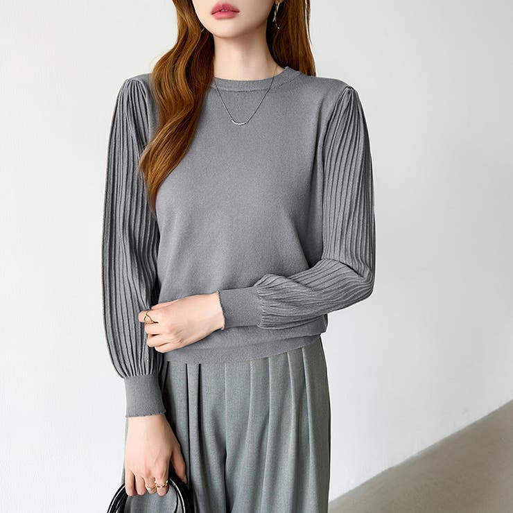 シンプルなのに印象的。プリーツスリーブニット ニット ボリューム袖 | COCOMOMO | 詳細画像62 