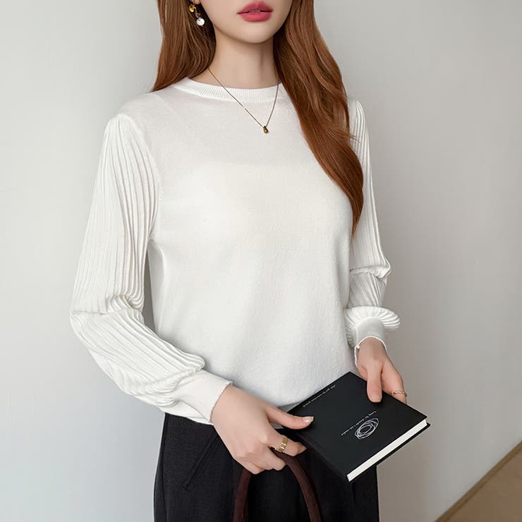 シンプルなのに印象的。プリーツスリーブニット ニット ボリューム袖 | COCOMOMO | 詳細画像7 