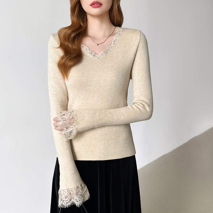 あったか裏シャギーレースニット 裏起毛 レースニット | COCOMOMO | 詳細画像2 