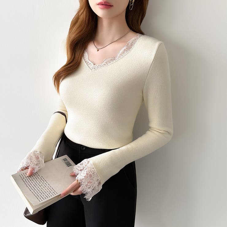 あったか裏シャギーレースニット 裏起毛 レースニット | COCOMOMO | 詳細画像24 