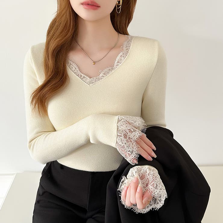 あったか裏シャギーレースニット 裏起毛 レースニット | COCOMOMO | 詳細画像30 