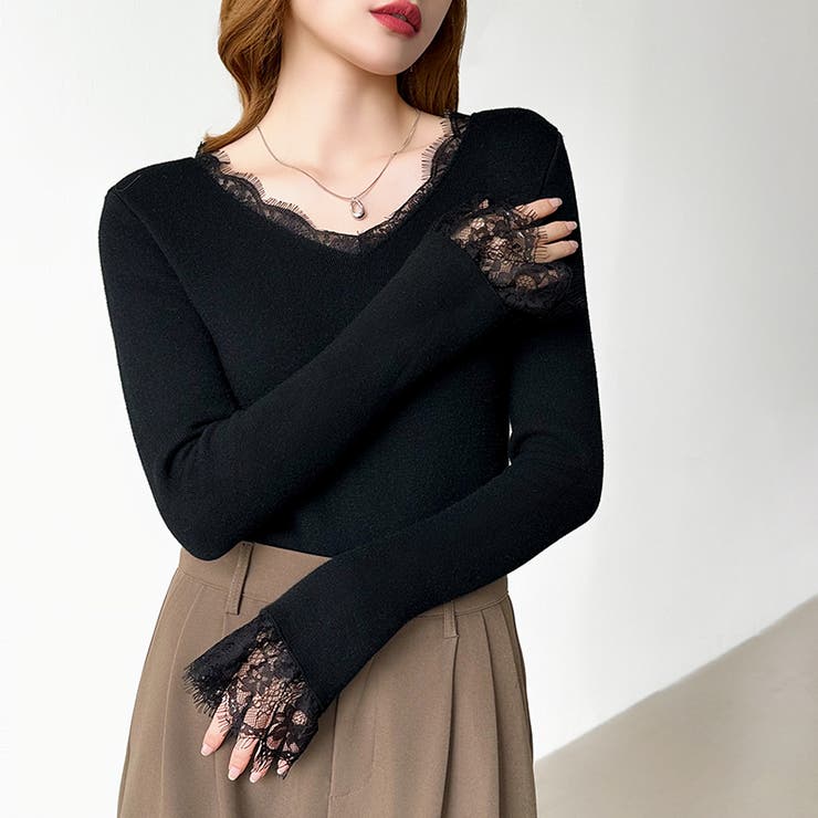 あったか裏シャギーレースニット 裏起毛 レースニット | COCOMOMO | 詳細画像51 