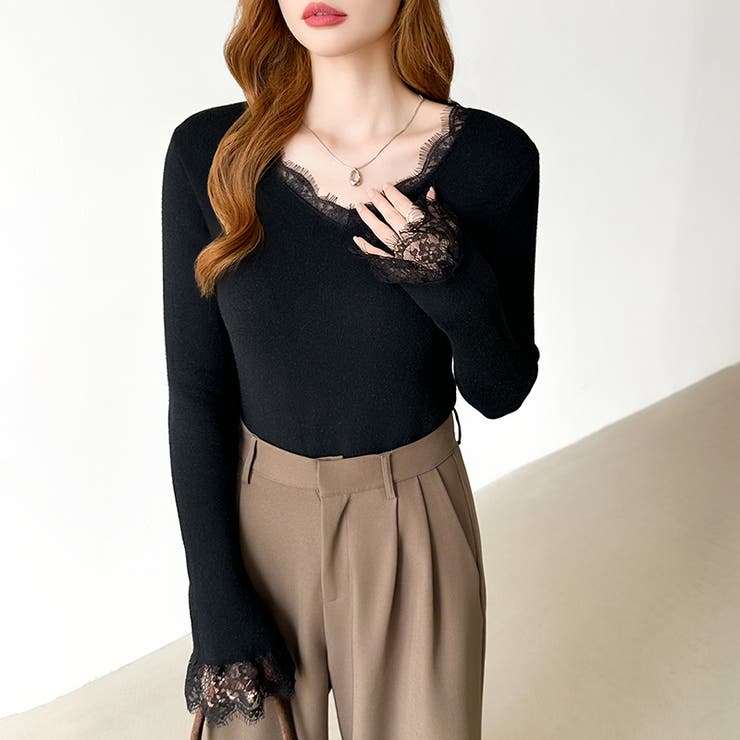 あったか裏シャギーレースニット 裏起毛 レースニット | COCOMOMO | 詳細画像53 