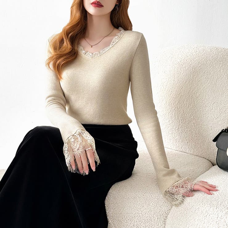 あったか裏シャギーレースニット 裏起毛 レースニット | COCOMOMO | 詳細画像7 