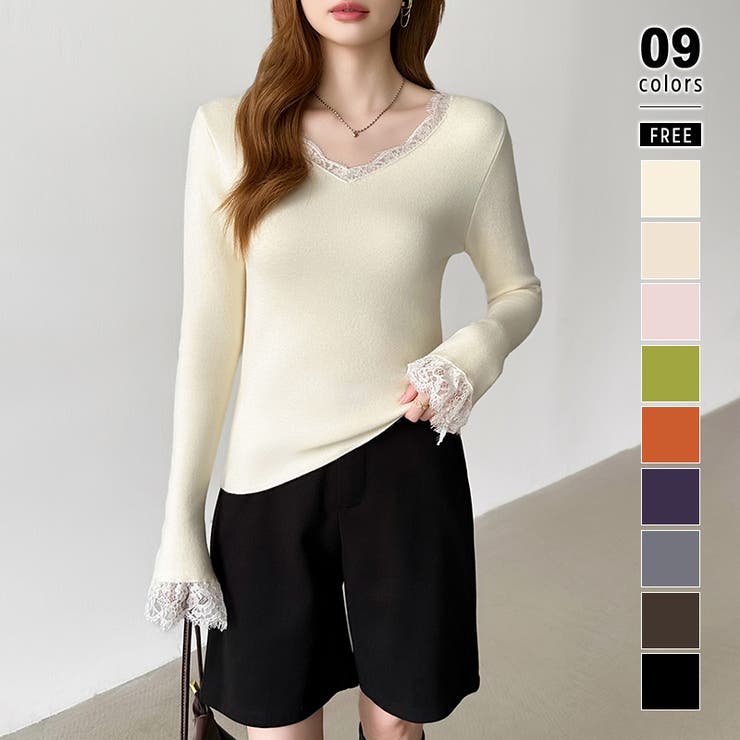 アイボリー | あったか裏シャギーレースニット 裏起毛 レースニット | COCOMOMO