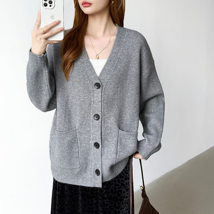 Vネックニットカーディガン カーディガン オーバーサイズ | COCOMOMO | 詳細画像16 