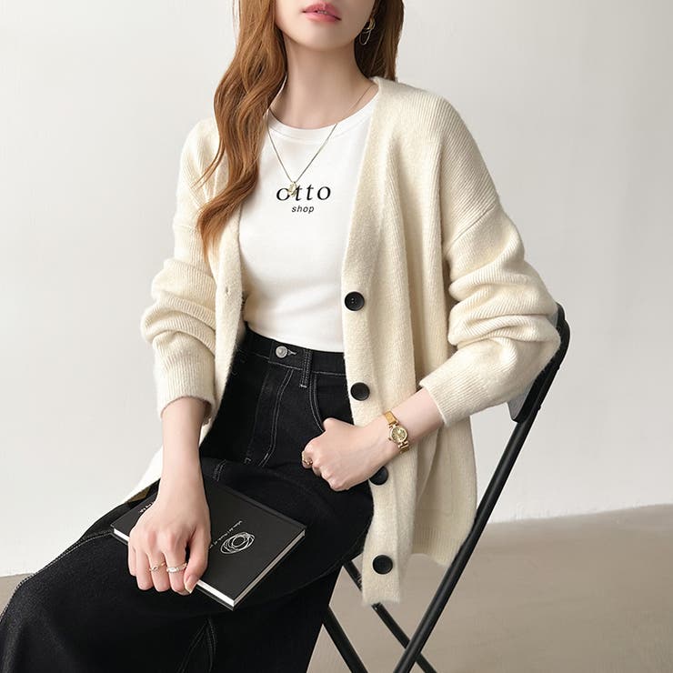 Vネックニットカーディガン カーディガン オーバーサイズ | COCOMOMO | 詳細画像8 