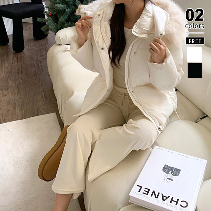 ホワイト | ファー付き中綿ジャケット フェイクダウンジャケット アウター | COCOMOMO