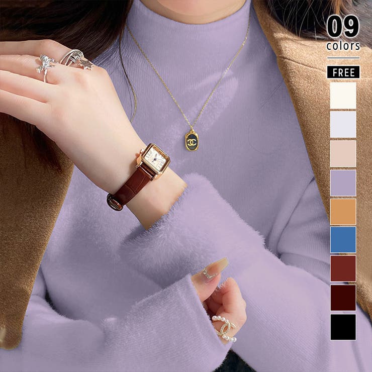 ライトパープル | ふわふわ裏シャギーニット 裏起毛 ハイネックニット | COCOMOMO