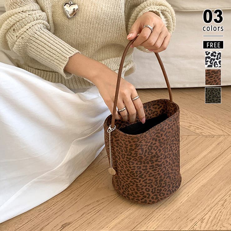 ブラウン | スエード調ヒョウ柄バッグ スエードバッグ バケツ型バッグ | COCOMOMO