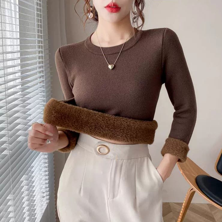 ふわふわ裏起毛で一枚であたたかい 裏起毛ニット クルーネック | COCOMOMO | 詳細画像10 