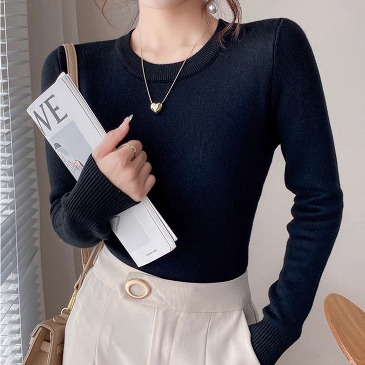 ふわふわ裏起毛で一枚であたたかい 裏起毛ニット クルーネック | COCOMOMO | 詳細画像12 