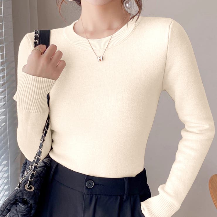 ふわふわ裏起毛で一枚であたたかい 裏起毛ニット クルーネック | COCOMOMO | 詳細画像9 