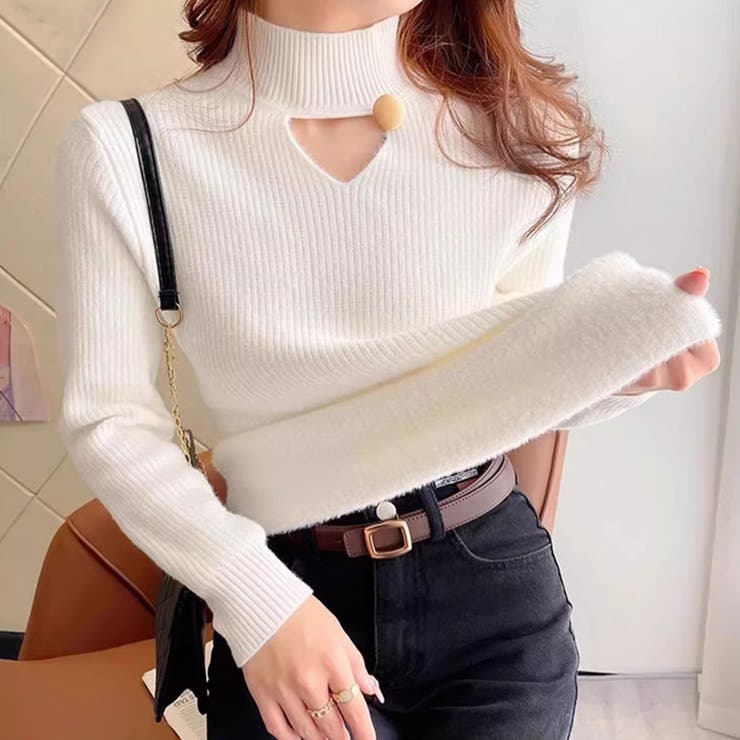 裏起毛カットアウトニット リブニット 裏起毛 | COCOMOMO | 詳細画像12 