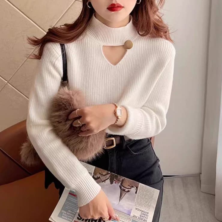 裏起毛カットアウトニット リブニット 裏起毛 | COCOMOMO | 詳細画像14 