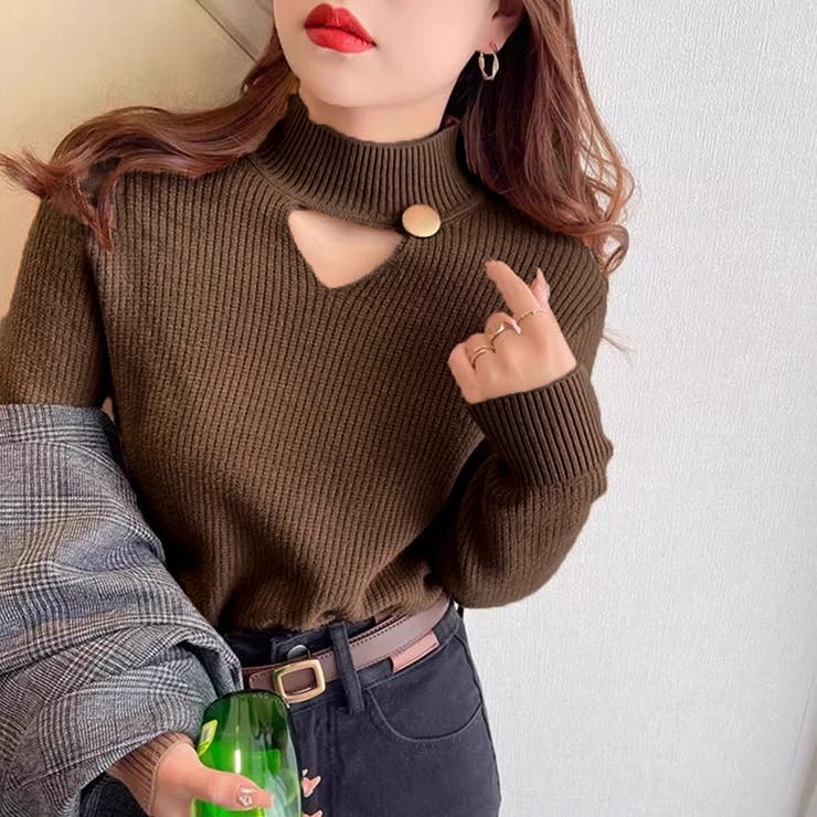 裏起毛カットアウトニット リブニット 裏起毛 | COCOMOMO | 詳細画像15 