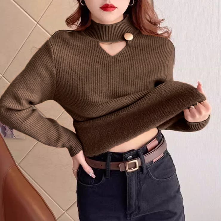 裏起毛カットアウトニット リブニット 裏起毛 | COCOMOMO | 詳細画像16 