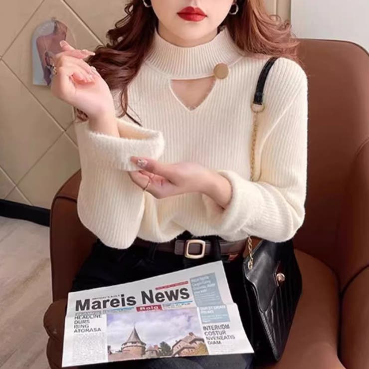 裏起毛カットアウトニット リブニット 裏起毛 | COCOMOMO | 詳細画像2 