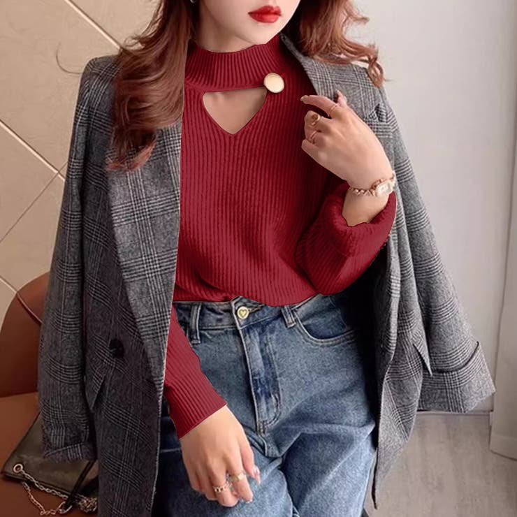 裏起毛カットアウトニット リブニット 裏起毛 | COCOMOMO | 詳細画像23 