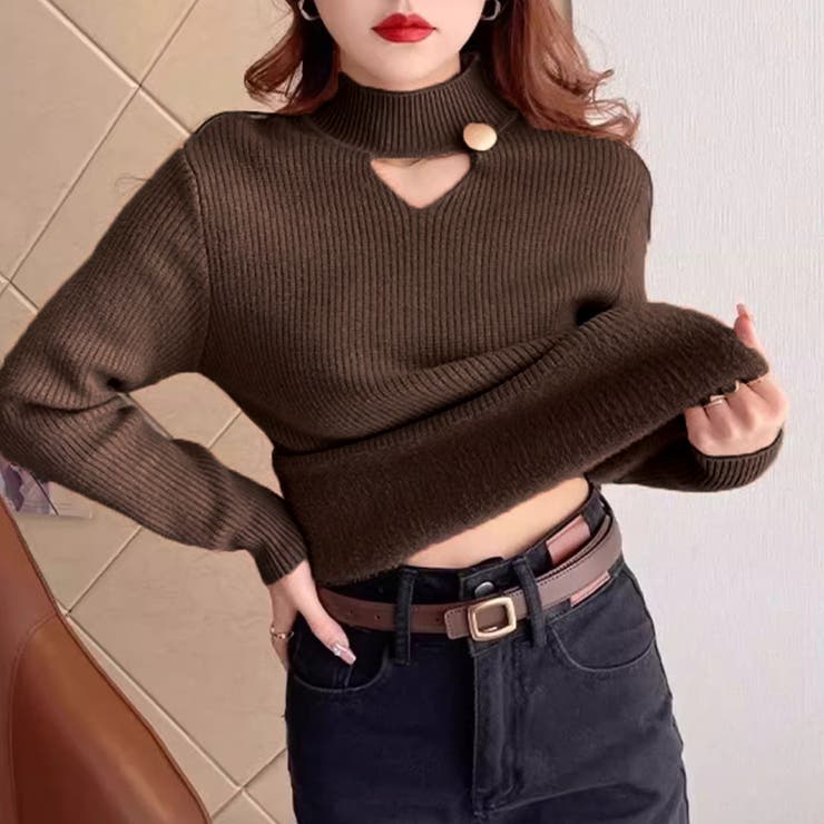 裏起毛カットアウトニット リブニット 裏起毛 | COCOMOMO | 詳細画像16 