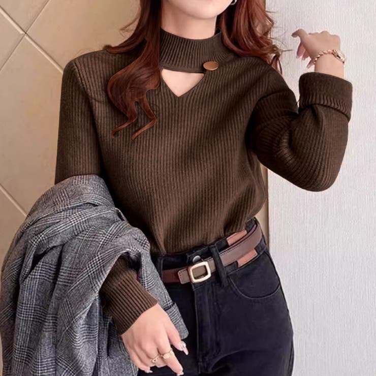 裏起毛カットアウトニット リブニット 裏起毛 | COCOMOMO | 詳細画像17 