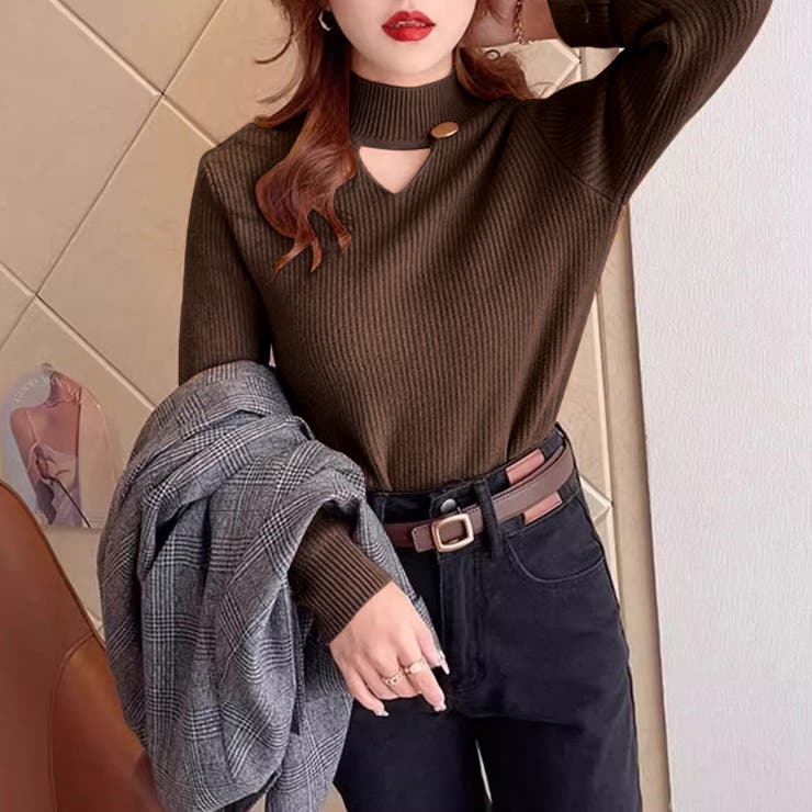 裏起毛カットアウトニット リブニット 裏起毛 | COCOMOMO | 詳細画像18 