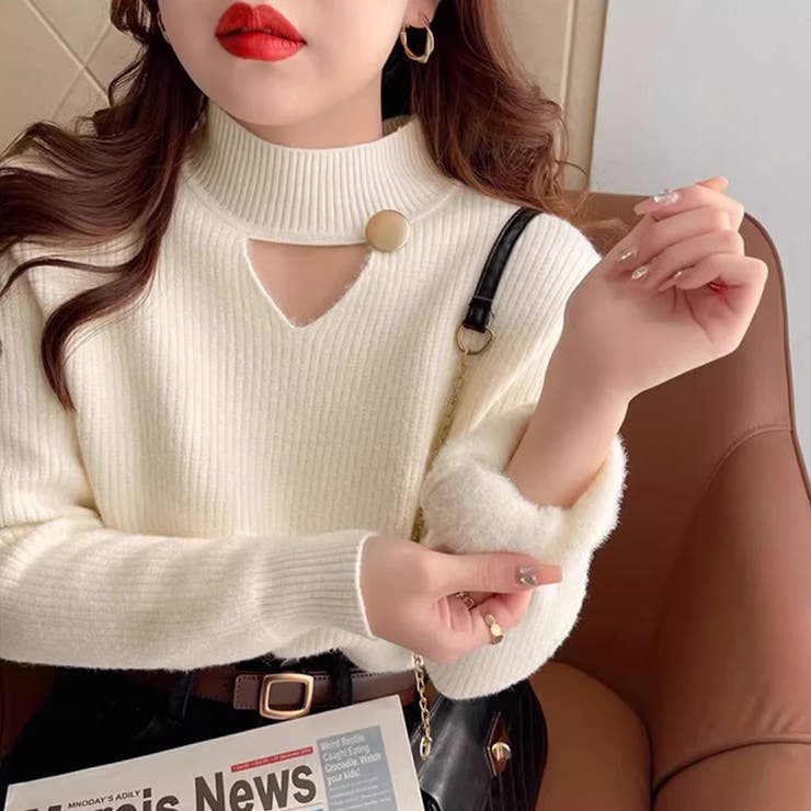 裏起毛カットアウトニット リブニット 裏起毛 | COCOMOMO | 詳細画像5 