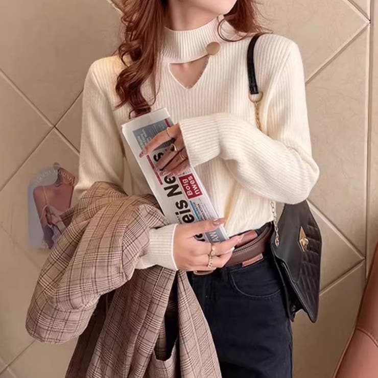 裏起毛カットアウトニット リブニット 裏起毛 | COCOMOMO | 詳細画像7 