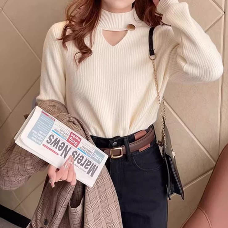 裏起毛カットアウトニット リブニット 裏起毛 | COCOMOMO | 詳細画像8 