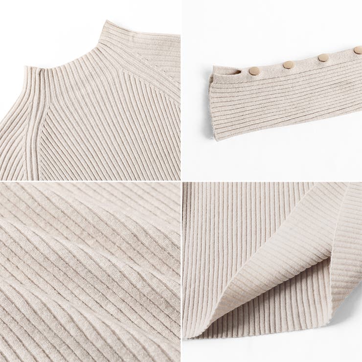 レイヤードにも使いやすいハイネックニット 袖ボタンニット リブニット | COCOMOMO | 詳細画像23 