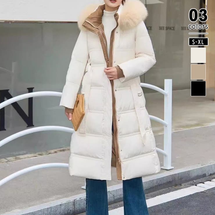 アイボリー | ファー付きロングダウンコート ダウンコート ロングコート | COCOMOMO