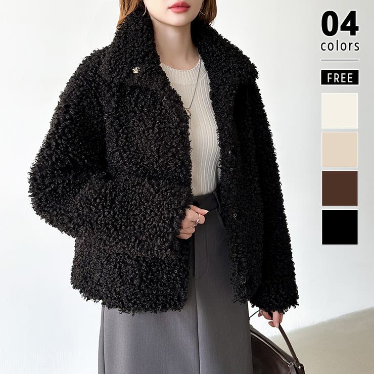 ブラック | もこもこプードルファーブルゾン プードルファー ブルゾン | COCOMOMO