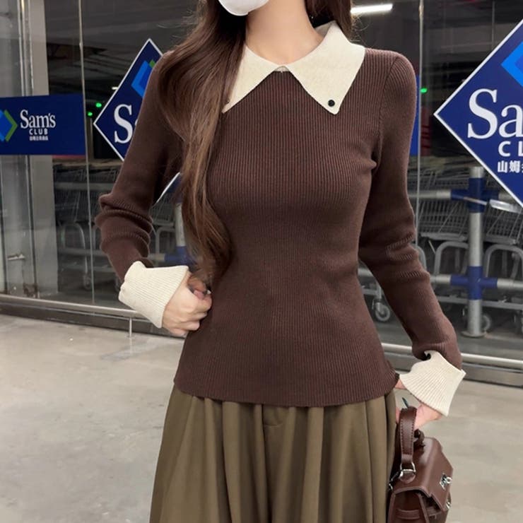 襟付きニット リブニット レイヤード風 | COCOMOMO | 詳細画像9 