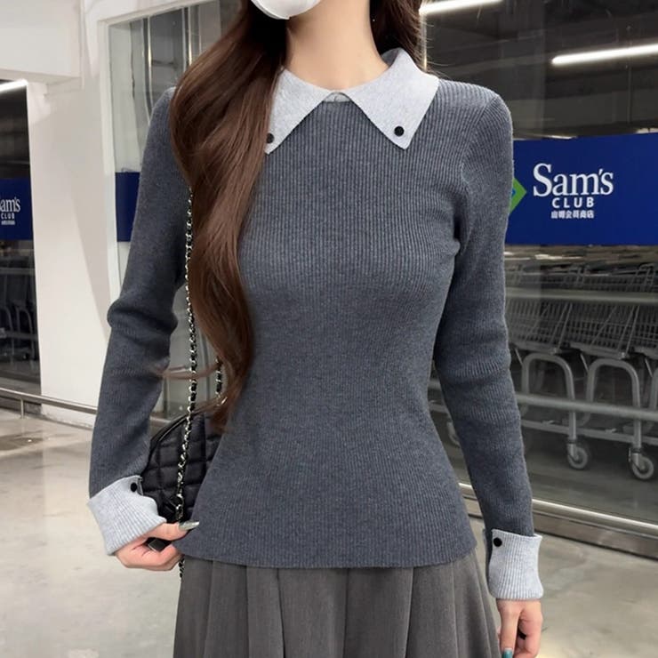 襟付きニット リブニット レイヤード風 | COCOMOMO | 詳細画像13 