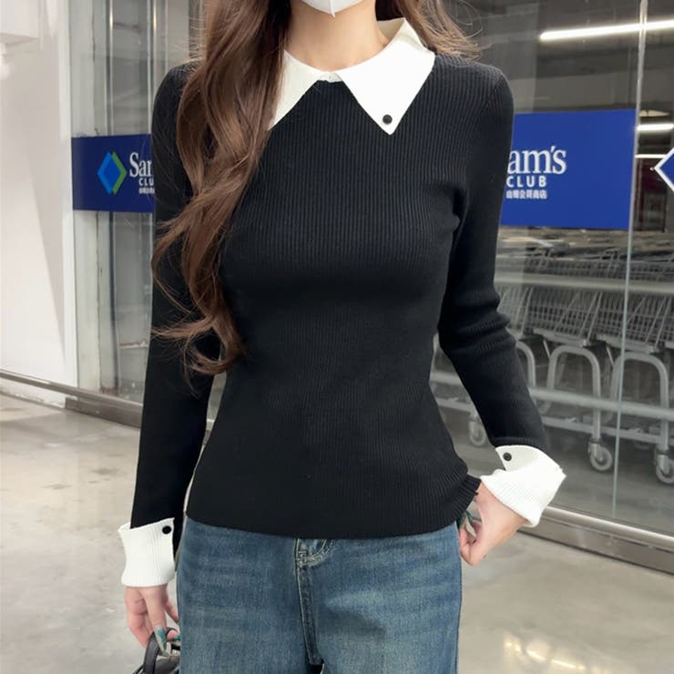 襟付きニット リブニット レイヤード風 | COCOMOMO | 詳細画像15 