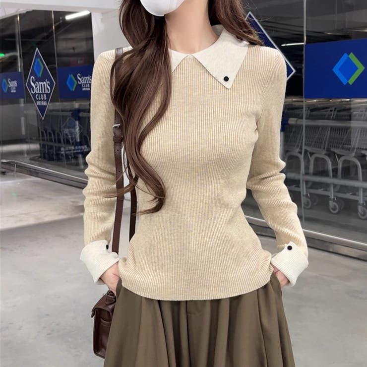 襟付きニット リブニット レイヤード風 | COCOMOMO | 詳細画像4 