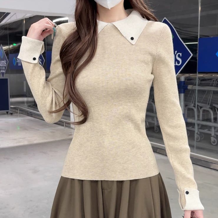 襟付きニット リブニット レイヤード風 | COCOMOMO | 詳細画像5 