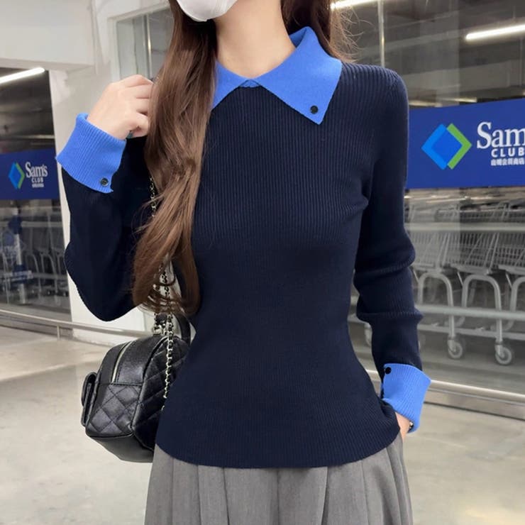 襟付きニット リブニット レイヤード風 | COCOMOMO | 詳細画像6 