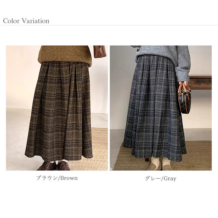 チェックスカート プリーツスカート ロングスカート | COCOMOMO | 詳細画像11 