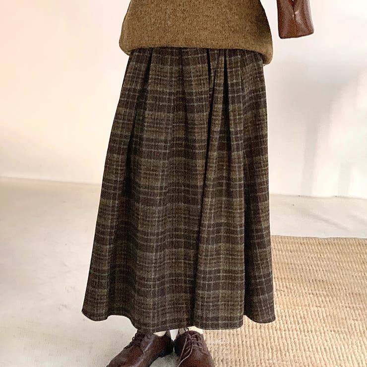 チェックスカート プリーツスカート ロングスカート | COCOMOMO | 詳細画像2 