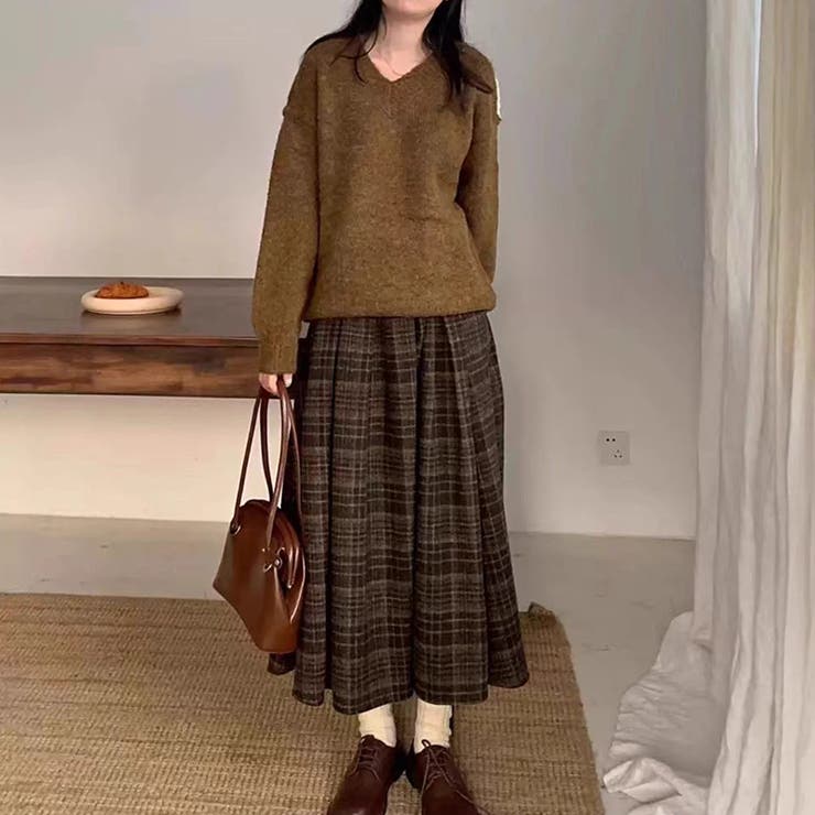 チェックスカート プリーツスカート ロングスカート | COCOMOMO | 詳細画像3 