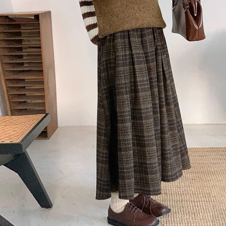 チェックスカート プリーツスカート ロングスカート | COCOMOMO | 詳細画像5 