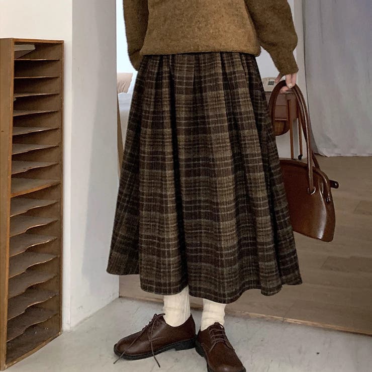 チェックスカート プリーツスカート ロングスカート | COCOMOMO | 詳細画像6 