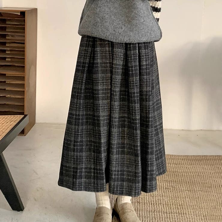 チェックスカート プリーツスカート ロングスカート | COCOMOMO | 詳細画像8 