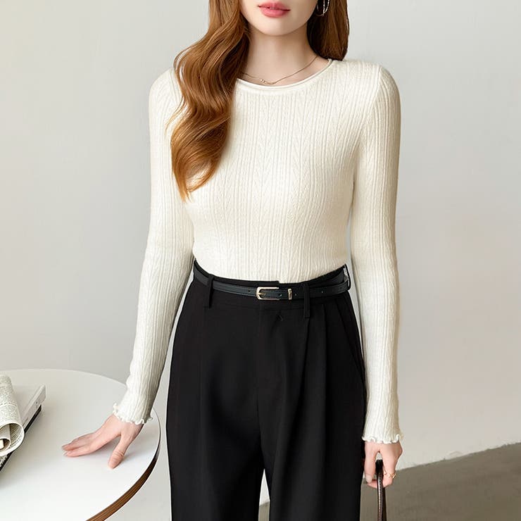 ふわふわ、あったか裏シャギー 裏起毛 メロウフリルニット | COCOMOMO | 詳細画像12 